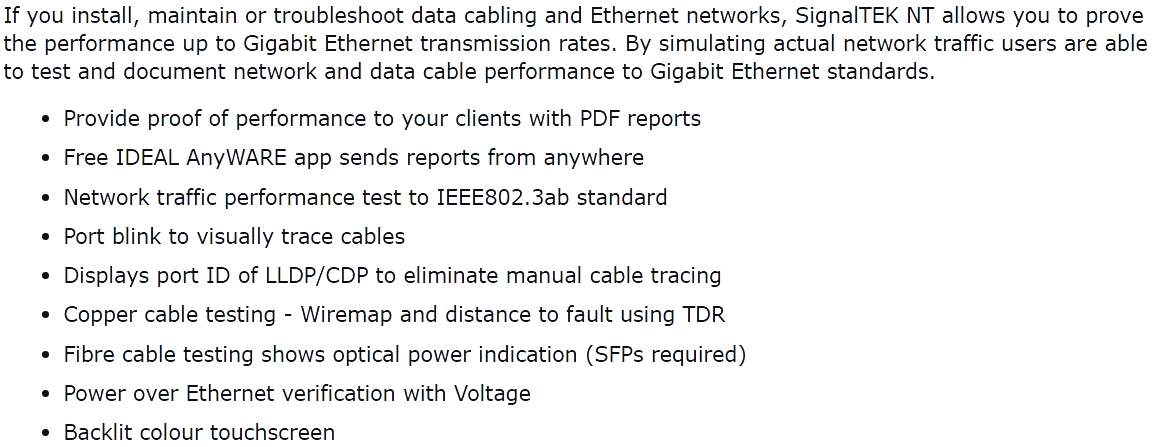 מכשיר בדיקה לרשתות תקשורת IDEAL NETWORKS SIGNALTEK NT R156005